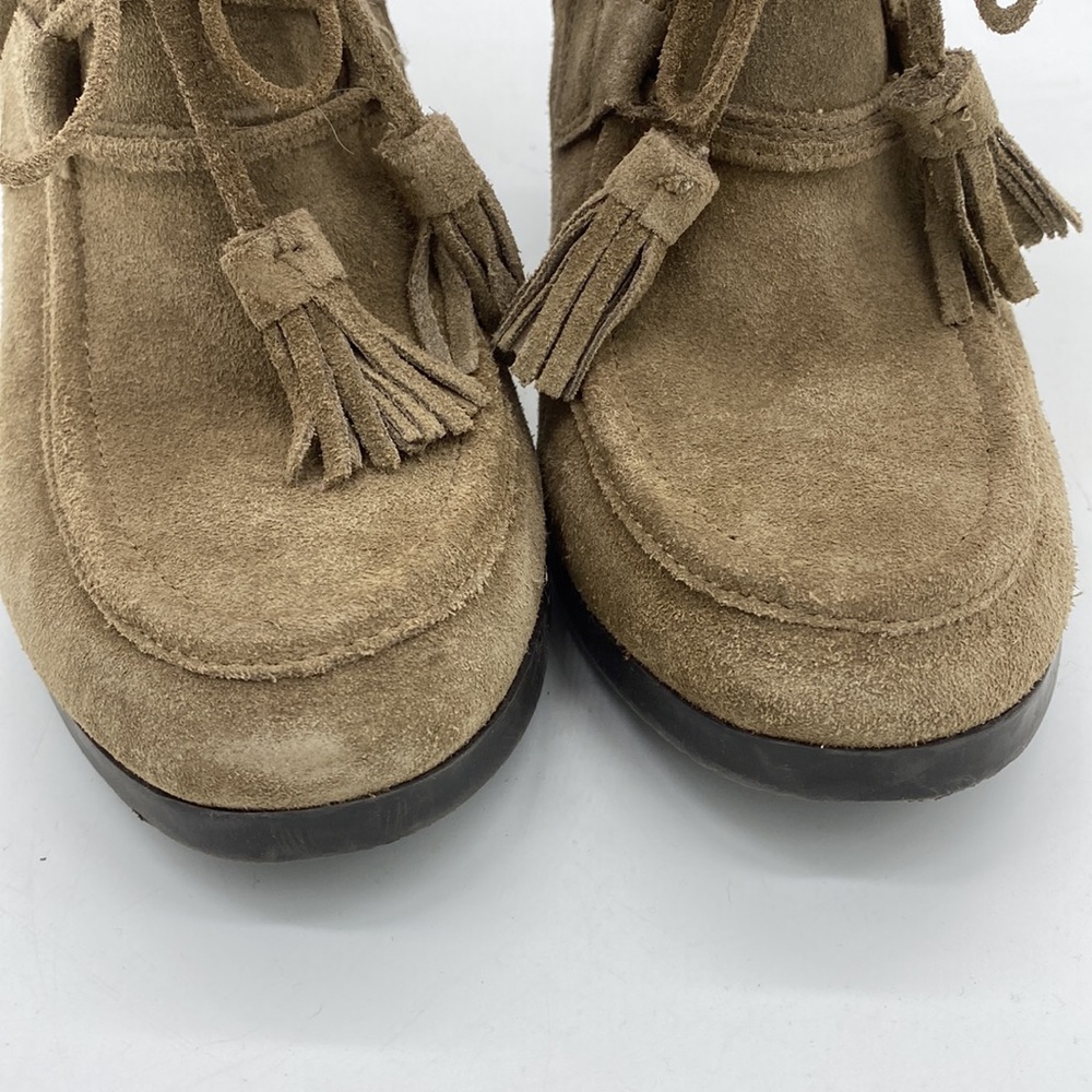 Franco Sarto Westerly Ankle Booties Wedges Shoes Tan Leather Suede Womens 7.5 M - Picture 6 of 15
